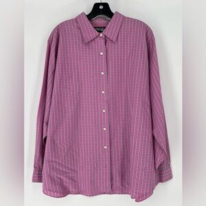 LANDS’END NWOT COTTON‎ POLY BLEND  PINK BLUE CHECKERED BUTTON DOWN SHIRT